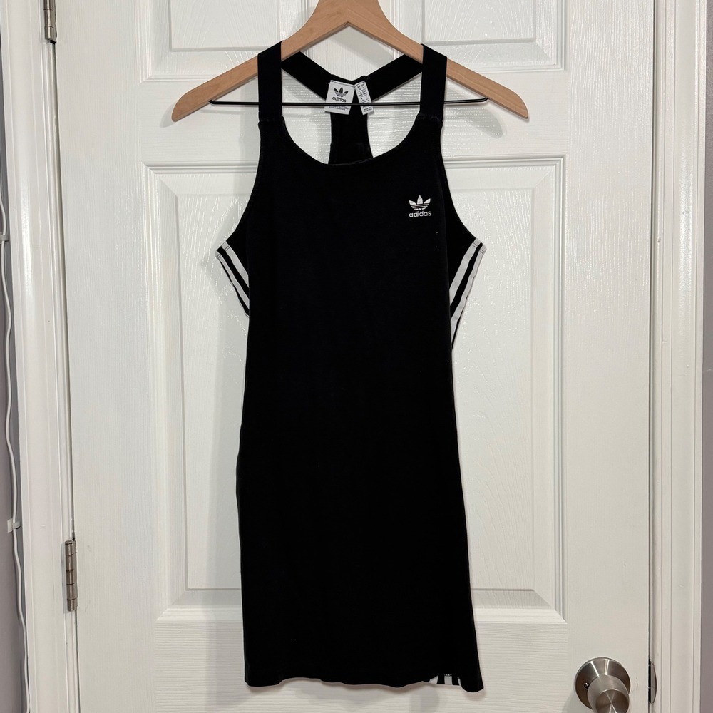 Adidas women's mini dress stripes y2k vibes racerback black white size M